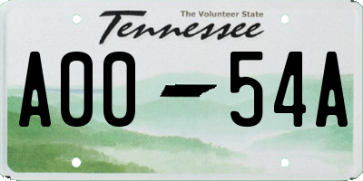 TN license plate A0054A