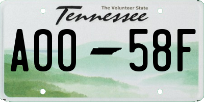 TN license plate A0058F