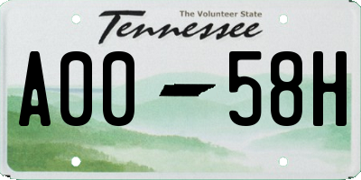 TN license plate A0058H