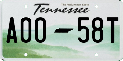 TN license plate A0058T