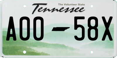 TN license plate A0058X