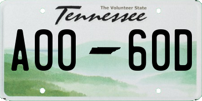 TN license plate A0060D