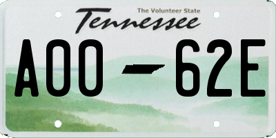 TN license plate A0062E
