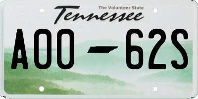 TN license plate A0062S