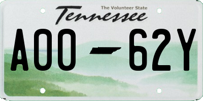 TN license plate A0062Y