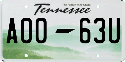 TN license plate A0063U