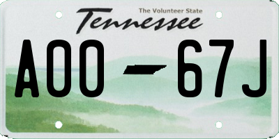 TN license plate A0067J