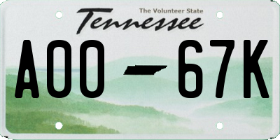 TN license plate A0067K
