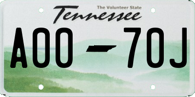 TN license plate A0070J