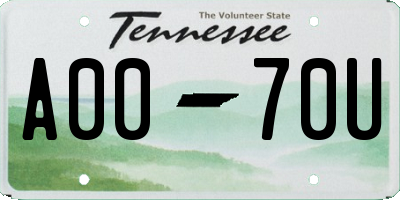 TN license plate A0070U