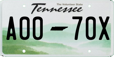 TN license plate A0070X