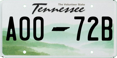 TN license plate A0072B