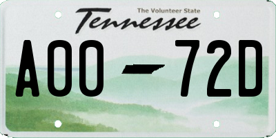 TN license plate A0072D