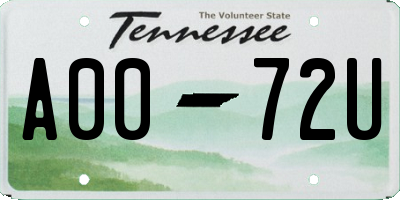 TN license plate A0072U