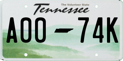 TN license plate A0074K
