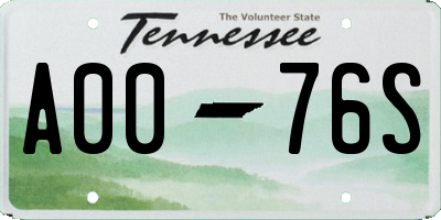 TN license plate A0076S