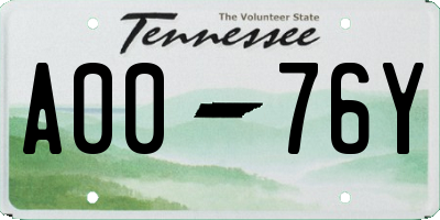 TN license plate A0076Y