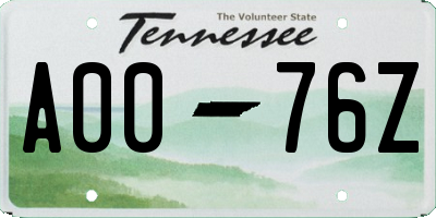 TN license plate A0076Z