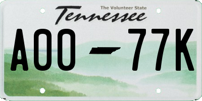 TN license plate A0077K