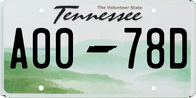 TN license plate A0078D