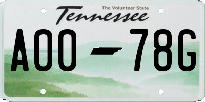 TN license plate A0078G