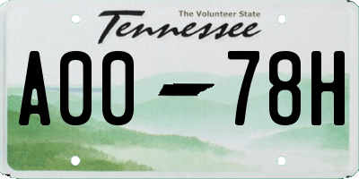 TN license plate A0078H