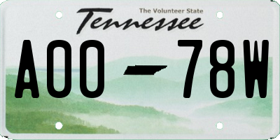 TN license plate A0078W