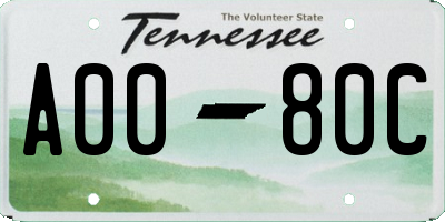TN license plate A0080C