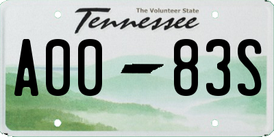 TN license plate A0083S