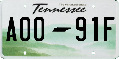 TN license plate A0091F