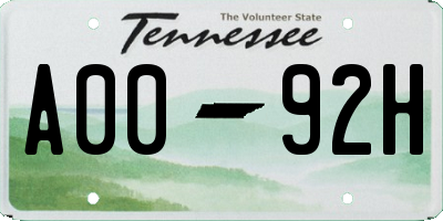 TN license plate A0092H