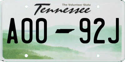 TN license plate A0092J