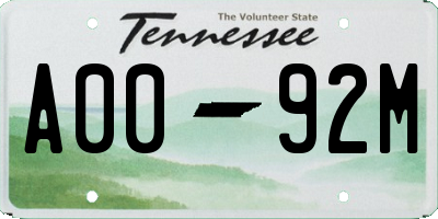 TN license plate A0092M