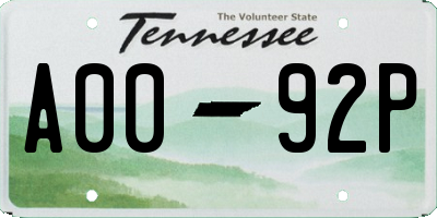 TN license plate A0092P