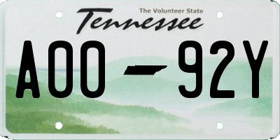 TN license plate A0092Y