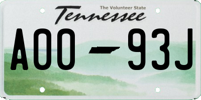 TN license plate A0093J