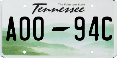 TN license plate A0094C