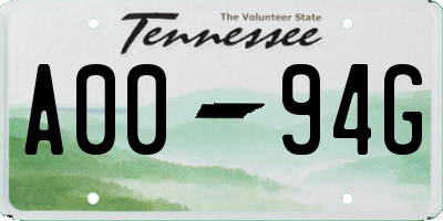TN license plate A0094G