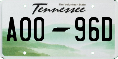 TN license plate A0096D