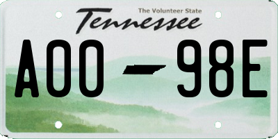 TN license plate A0098E