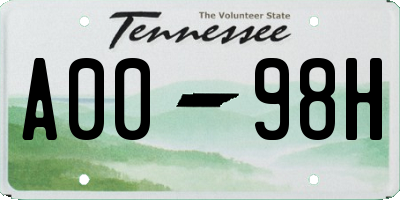 TN license plate A0098H