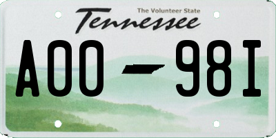 TN license plate A0098I