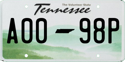 TN license plate A0098P