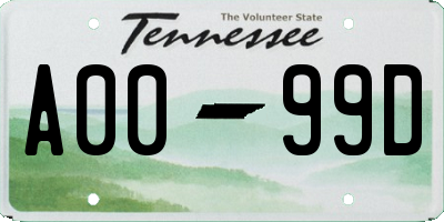 TN license plate A0099D