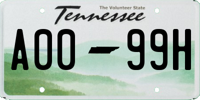 TN license plate A0099H