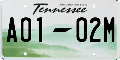 TN license plate A0102M