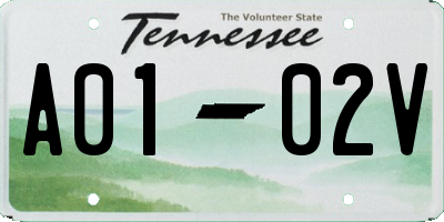 TN license plate A0102V