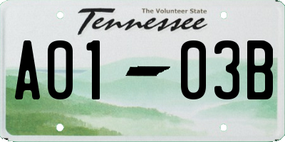 TN license plate A0103B
