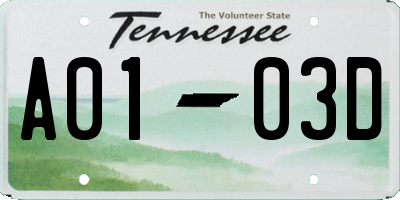 TN license plate A0103D