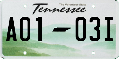 TN license plate A0103I
